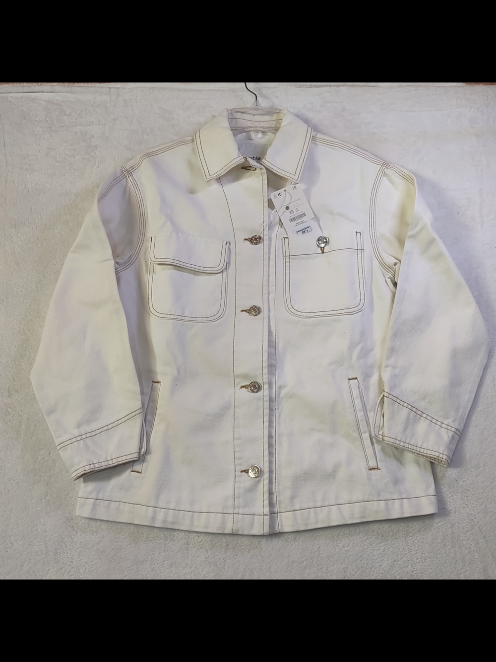 Bershka Cream Off-White Denim Jacket Tag